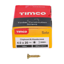 Load image into Gallery viewer, TIMCO Solo Countersunk Gold Woodscrews - 4.0 x 20 Box OF 200 - 40020SOLOC
