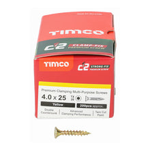 Load image into Gallery viewer, TIMCO C2 Clamp-Fix Multi-Purpose Premium Countersunk Gold Woodscrews - 4.0 x 25 Box OF 200 - 40025C2C
