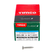 Load image into Gallery viewer, TIMCO Classic Multi-Purpose Countersunk A2 Stainless Steel Woodcrews - 4.0 x 25 Box OF 200 - 40025CLASS

