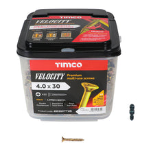 Load image into Gallery viewer, TIMCO Velocity Premium Multi-Use Countersunk Gold Woodscrews - 4.0 x 30 Tub OF 1500 - 40030VYTUB

