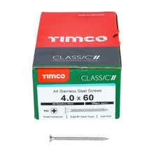 Load image into Gallery viewer, TIMCO Classic Multi-Purpose Countersunk A4 Stainless Steel Woodcrews - 4.0 x 60 Box OF 200 - 40060CLA4
