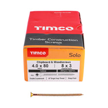 Load image into Gallery viewer, TIMCO Solo Countersunk Gold Woodscrews - 4.0 x 80 Box OF 200 - 40080SOLOC
