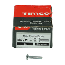Load image into Gallery viewer, TIMCO Machine Pan Head Silver Screws - M4 x 20 Box OF 100 - 4020PPM
