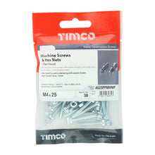 Load image into Gallery viewer, TIMCO Machine Pan Head Screws &amp; Hex Nut Silver - M4 x 12 TIMpac OF 40 - 4012PPMHNP
