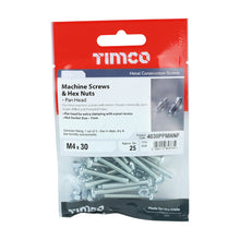 Load image into Gallery viewer, TIMCO Machine Pan Head Screws &amp; Hex Nut Silver - M4 x 12 TIMpac OF 40 - 4012PPMHNP
