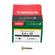 Load image into Gallery viewer, TIMCO Classic Multi-Purpose Countersunk Gold Woodscrews - 5.0 x 25 Box OF 200 - 50025CLAF
