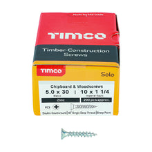 Load image into Gallery viewer, TIMCO Solo Countersunk Silver Woodscrews - 5.0 x 30 Box OF 200 - 50030SOLOZ
