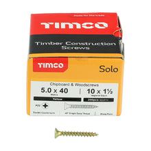 Load image into Gallery viewer, TIMCO Solo Countersunk Gold Woodscrews - 5.0 x 40 Box OF 200 - 50040SOLOC
