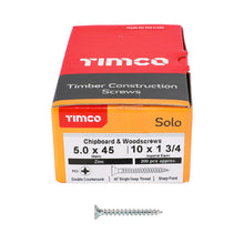 Load image into Gallery viewer, TIMCO Solo Countersunk Silver Woodscrews - 5.0 x 45 Box OF 200 - 50045SOLOZ
