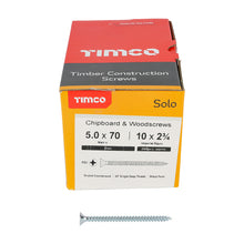 Load image into Gallery viewer, TIMCO Solo Countersunk Silver Woodscrews - 5.0 x 70 Box OF 200 - 50070SOLOZ
