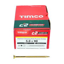 Load image into Gallery viewer, TIMCO C2 Clamp-Fix Multi-Purpose Premium Countersunk Gold Woodscrews - 5.0 x 90 Box OF 100 - 50090C2C
