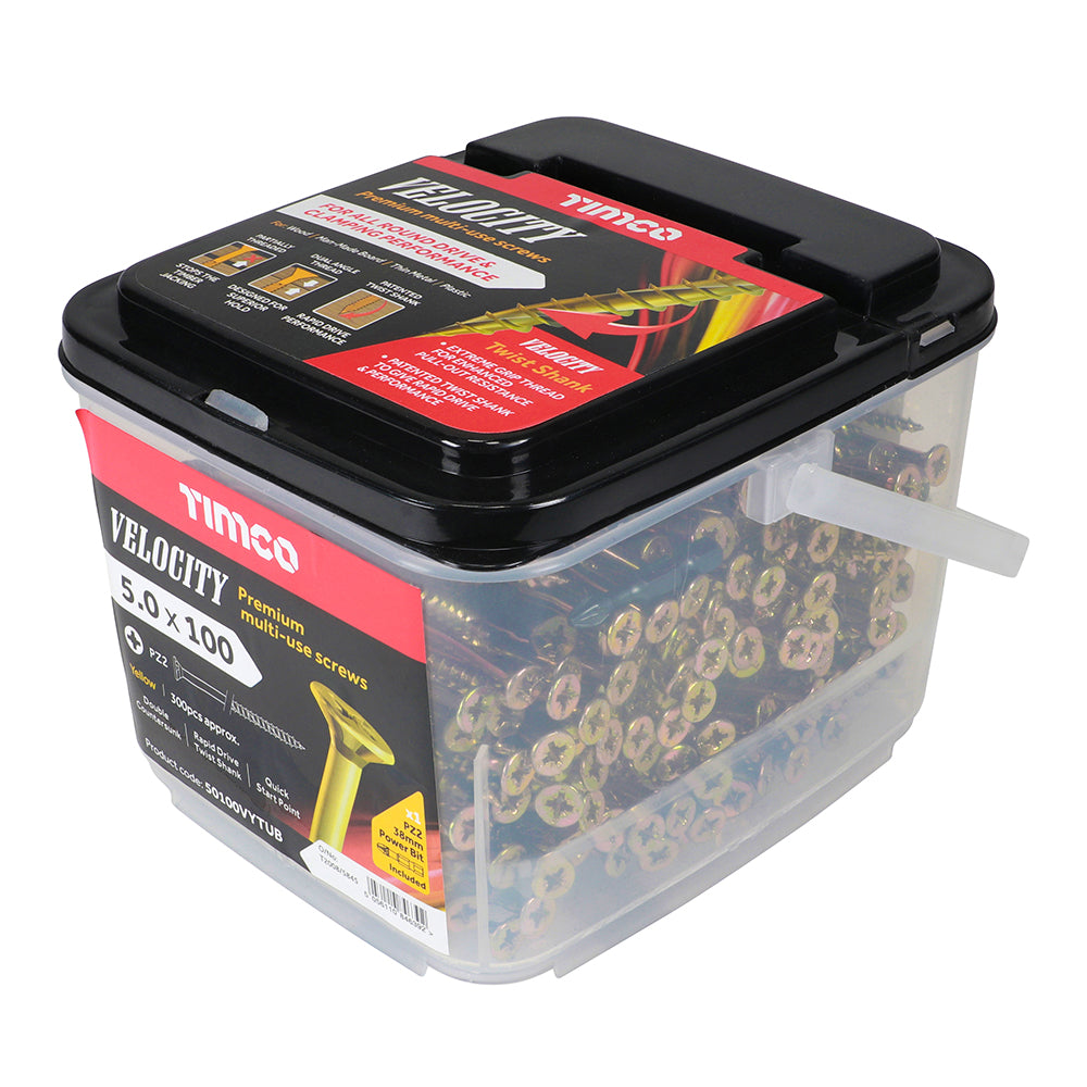 TIMCO Velocity Premium Multi-Use Countersunk Gold Woodscrews - 5.0 x 100 Tub OF 300 - 50100VYTUB