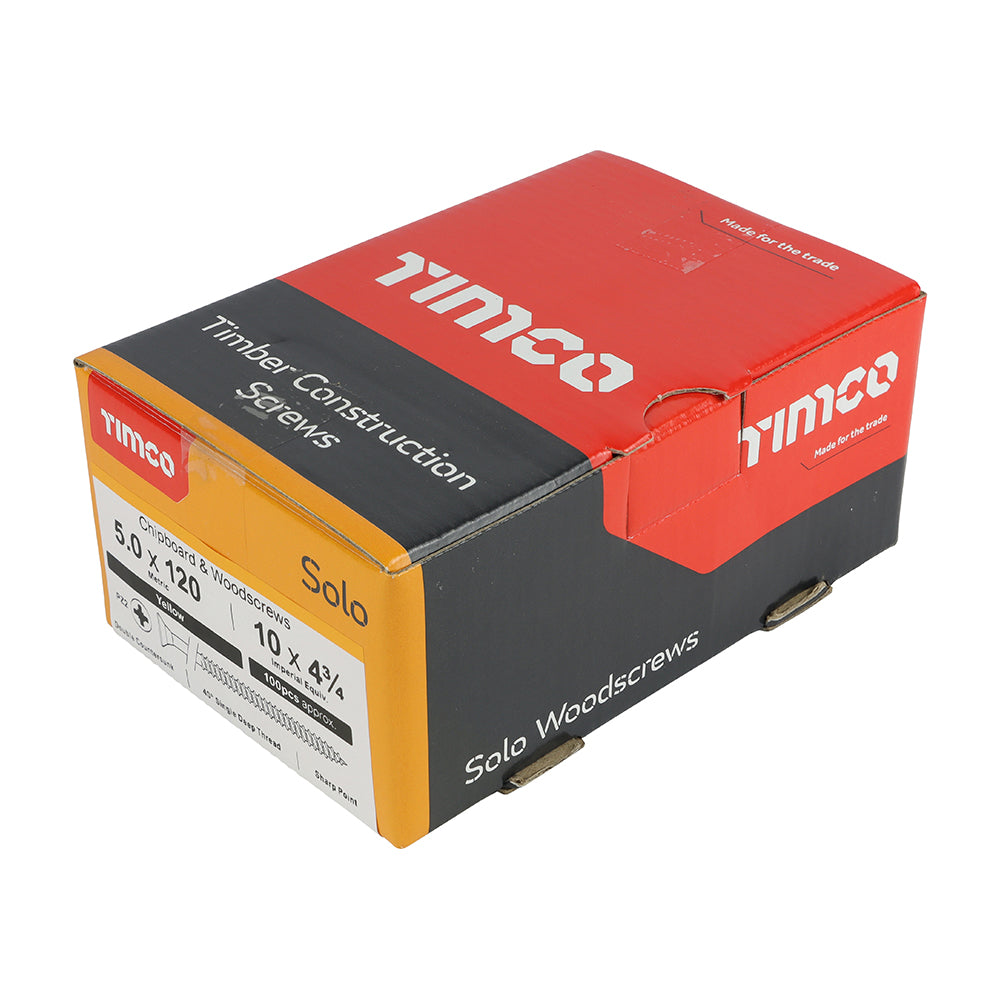 TIMCO Solo Countersunk Gold Woodscrews - 5.0 x 120 Box OF 100 - 50120SOLOC