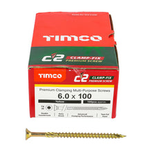 Load image into Gallery viewer, TIMCO C2 Clamp-Fix Multi-Purpose Premium Countersunk Gold Woodscrews - 6.0 x 100 Box OF 100 - 60100C2C
