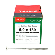 Load image into Gallery viewer, TIMCO Classic Multi-Purpose Countersunk A4 Stainless Steel Woodcrews - 6.0 x 130 Box OF 100 - 60130CLA4
