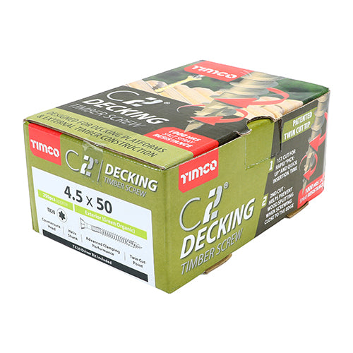 TIMCO C2 Deck-Fix Premium Countersunk Green Decking Screws - 4.5 x 50 Box OF 250 - 50C2D250BX