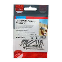 Load image into Gallery viewer, TIMCO Classic Multi-Purpose Countersunk A2 Stainless Steel Woodcrews -All Sizes
