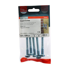 Load image into Gallery viewer, TIMCO Coach Screws Hex Head Silver  - 8.0 x 100 TIMpac OF 5 - 08100CSCP

