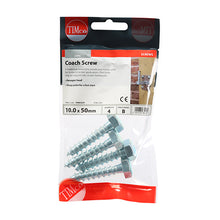 Load image into Gallery viewer, TIMCO Coach Screws Hex Head Silver  - 10.0 x 50 TIMpac OF 4 - 1050CSCP

