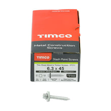 Load image into Gallery viewer, TIMCO Slash Point Sheet Metal to Timber Screws Exterior Silver with EPDM Washer - 6.3 x 45 Box OF 100 - DS45W19B
