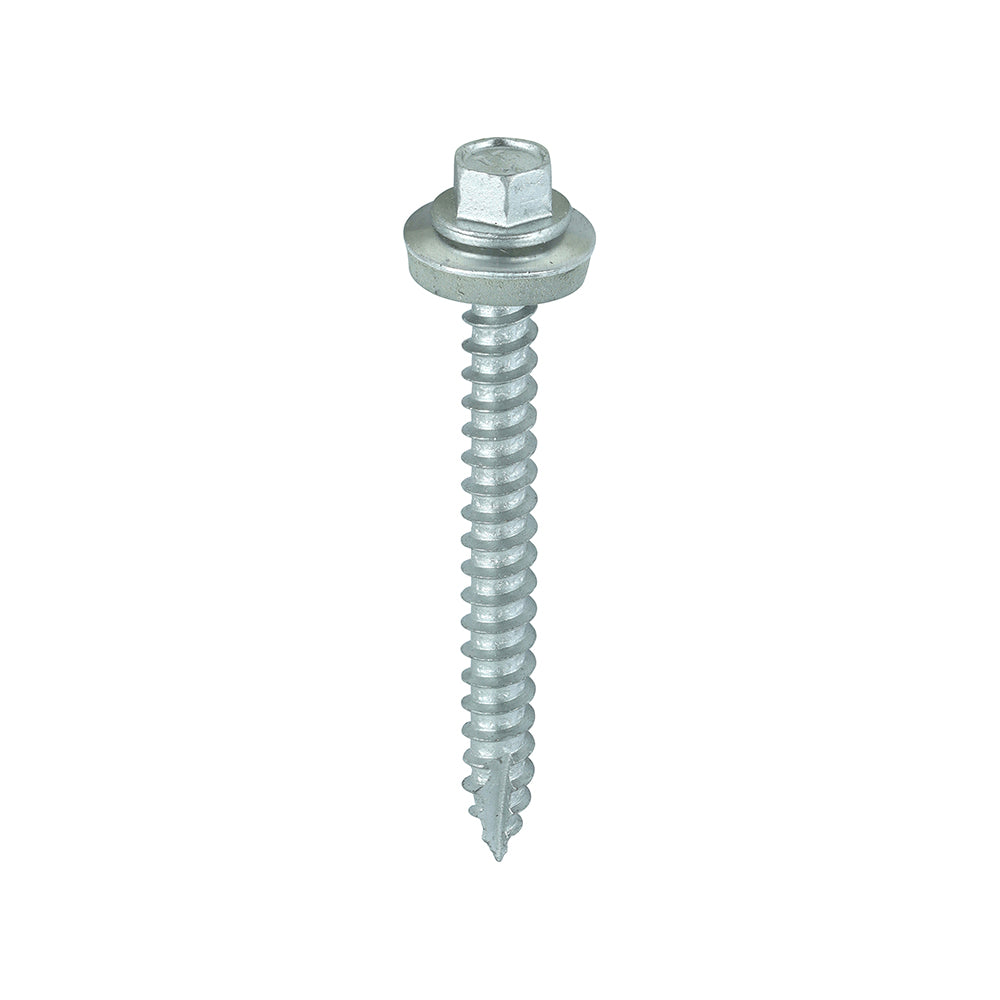 TIMCO Slash Point Sheet Metal to Timber Screws Exterior Silver with EPDM Washer - 6.3 x 60 Box OF 100 - DS60W16B