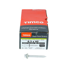 Load image into Gallery viewer, TIMCO Slash Point Sheet Metal to Timber Screws Exterior Silver with EPDM Washer - 6.3 x 60 Box OF 100 - DS60W16B

