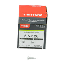 Load image into Gallery viewer, TIMCO Self-Drilling Metal Framing Low Profile Pancake Head Exterior Silver Screws - 5.5 x 26 Box OF 500 - FP26
