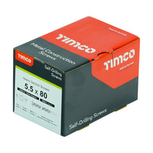 Load image into Gallery viewer, TIMCO Self-Drilling Heavy Section Screws Exterior Silver with EPDM Washer - 5.5 x 80 Box OF 100 - H80B
