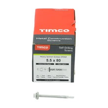Load image into Gallery viewer, TIMCO Self-Drilling Heavy Section Screws Exterior Silver with EPDM Washer - 5.5 x 80 Box OF 100 - H80W16B
