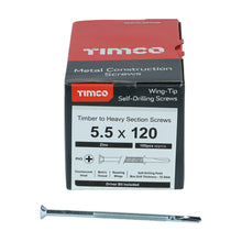 Load image into Gallery viewer, TIMCO Self-Drilling Wing-Tip Steel to Timber Heavy Section Silver Screws  - 5.5 x 100 Box OF 100 - HW100B

