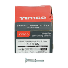 Load image into Gallery viewer, TIMCO Self-Drilling Wing-Tip Steel to Timber Heavy Section Silver Screws  - 5.5 x 100 Box OF 100 - HW100B

