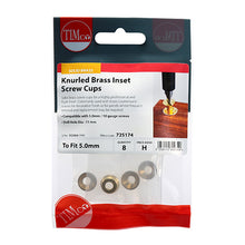 Load image into Gallery viewer, TIMCO Knurled Brass Inset Screw Cup - To fit aAll Sizes, 8pcs
