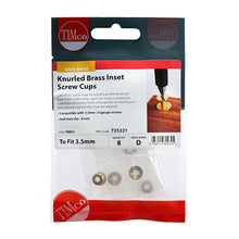 Load image into Gallery viewer, TIMCO Knurled Brass Inset Screw Cup - To fit aAll Sizes, 8pcs
