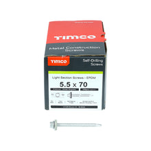 Load image into Gallery viewer, TIMCO Self-Drilling Light Section Screws Exterior Silver with EPDM Washer - 5.5 x 100 Box OF 100 - L100W16B
