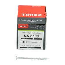 Load image into Gallery viewer, TIMCO Self-Drilling Wing-Tip Steel to Timber Light Section Exterior Silver Screws  - 5.5 x 100 Box OF 100 - LW100S
