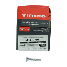 Load image into Gallery viewer, TIMCO Self-Drilling Wing-Tip Steel to Timber Light Section Silver Screws  - 4.2 x 32 Box OF 200 - LW32B
