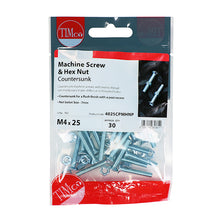 Load image into Gallery viewer, TIMCO Machine Countersunk Screws &amp; Hex Nut Silver - M5 x 25 TIMpac OF 25 - 5025CPMHNP
