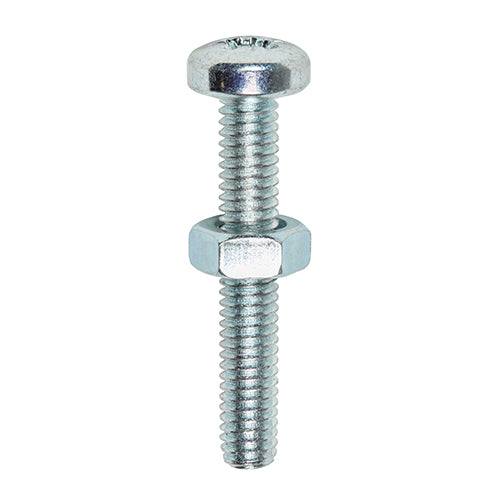 TIMCO Machine Pan Head Screws & Hex Nut Silver - M4 x 40 TIMpac OF 20 - 4040PPMHNP