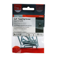 Load image into Gallery viewer, TIMCO Self-Tapping Countersunk Silver Screws - 8 x 1 1/2 TIMpac OF 14 - 08112CCAZP
