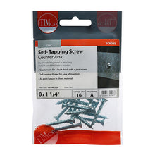 Load image into Gallery viewer, TIMCO Self-Tapping Countersunk Silver Screws - 8 x 1 TIMpac OF 18 - 00081CCAZP
