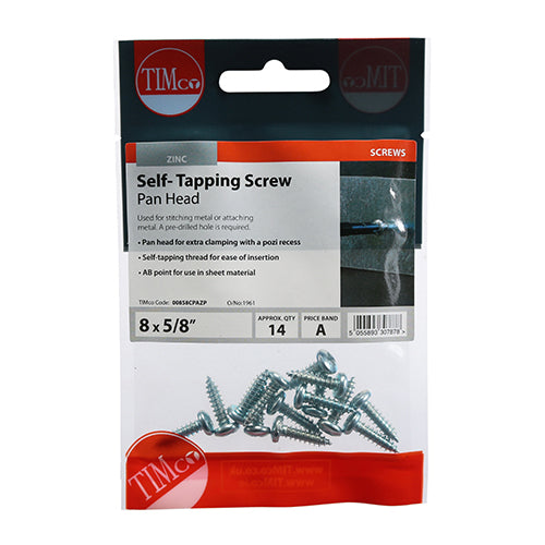 TIMCO Self-Tapping Pan Head Silver Screws - 8 x 5/8 TIMpac OF 14 - 00858CPAZP