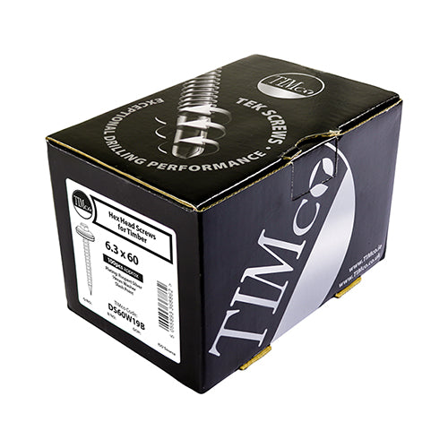 TIMCO Slash Point Sheet Metal to Timber Screws Exterior Silver with EPDM Washer - 6.3 x 150 Box OF 100 - DS150W16B