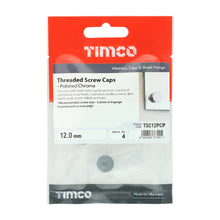 Load image into Gallery viewer, TIMCO Threaded Screw Caps Solid Brass Polished Chrome - 12mm TIMpac OF 4 - TSC12PCP

