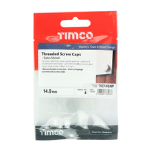 Load image into Gallery viewer, TIMCO Threaded Screw Caps Solid Brass Satin Nickel - 14mm TIMpac OF 4 - TSC14SNP
