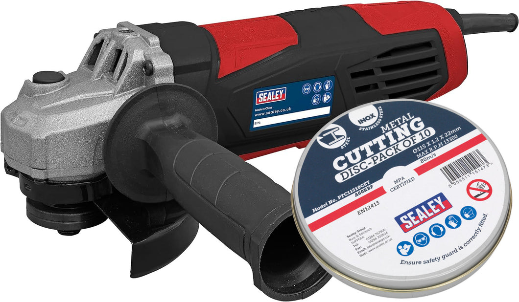 Sealey Angle Grinder Ø115mm, 230V 750W - SG115E Plus pack of 10 Cutting discs
