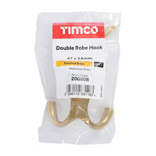Load image into Gallery viewer, TIMCO Double Robe Hook Polished Brass - 47 x 24mm | Pack of 1
