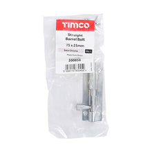 Load image into Gallery viewer, TIMCO Straight Barrel Bolt Satin Chrome - 75 x 25mm | Pack of 1
