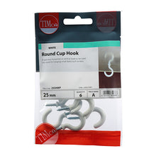 Load image into Gallery viewer, TIMCO Cup Hooks Round White - 25mm | Pack of 6
