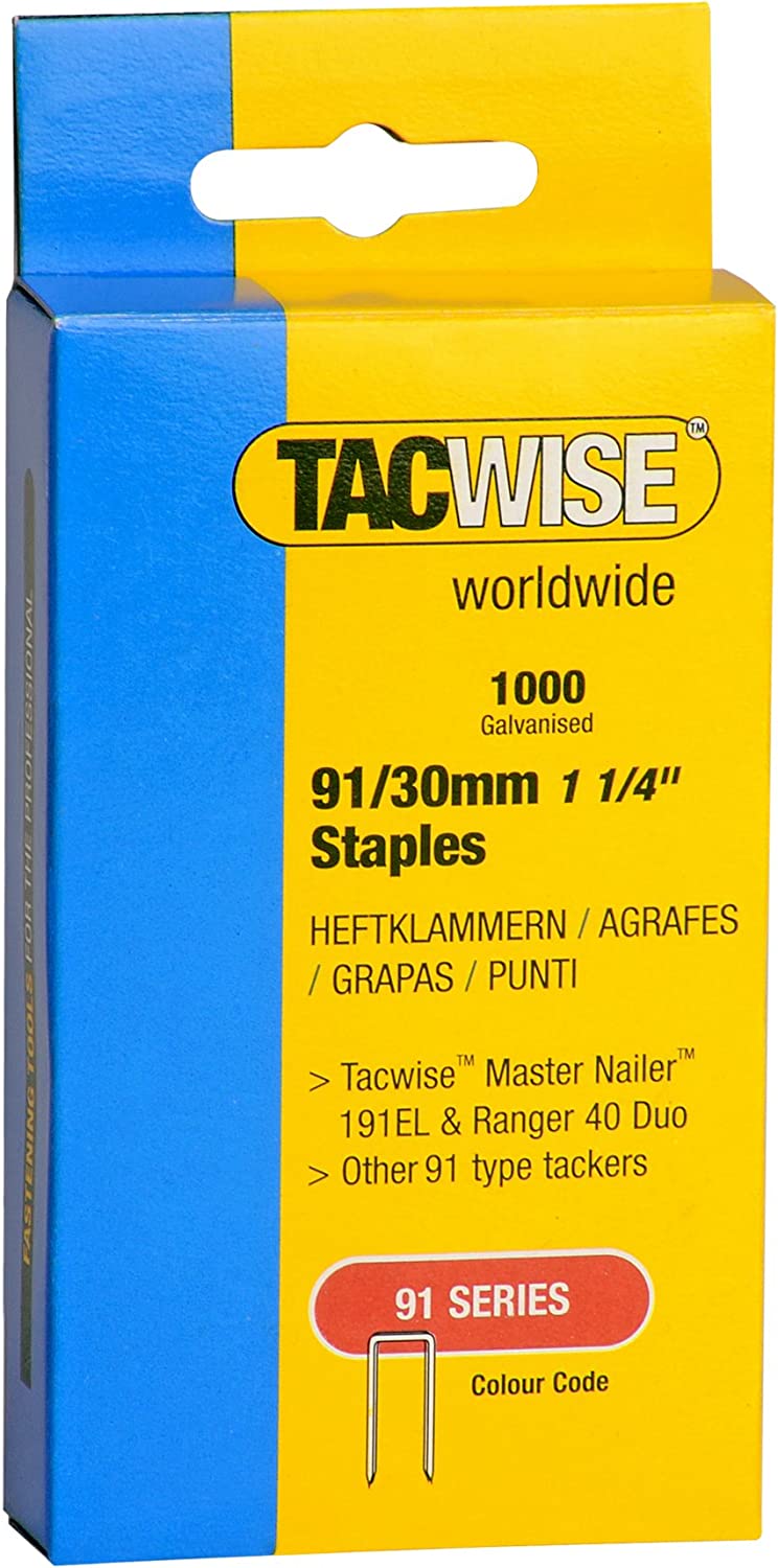 Tacwise 91/30mm Divergent Point Narrow Crown Staples, 0286, 91 Series Staples Pack of 1000
