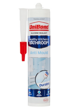 Load image into Gallery viewer, Unibond Anti-Mould Kitchen&amp; Bathroom Sealant Cartridge Translucent Clear, 274 g
